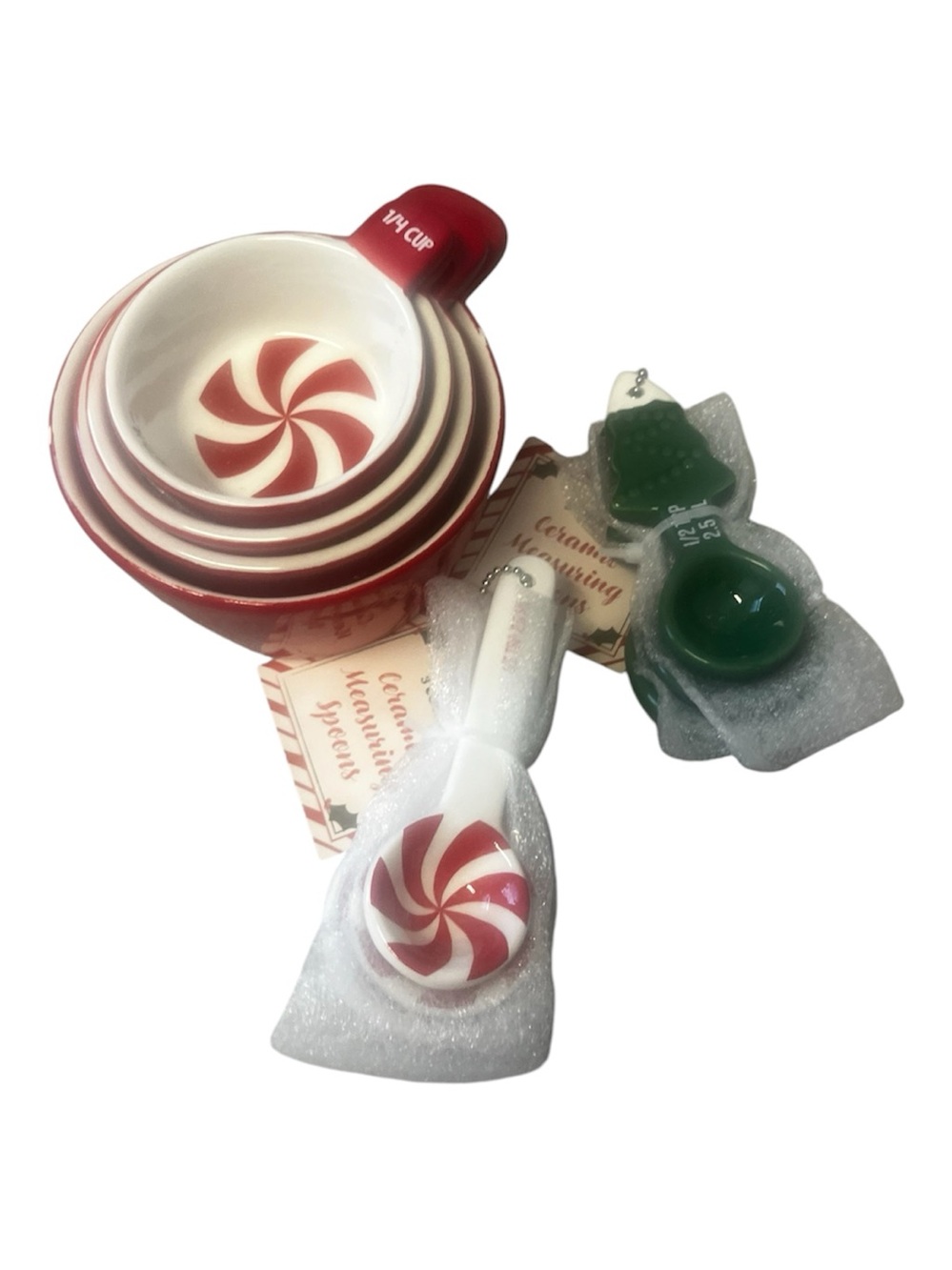 Christmas Peppermint Ceramic Measuring Cups & Spoons Holiday Baking Gift Set